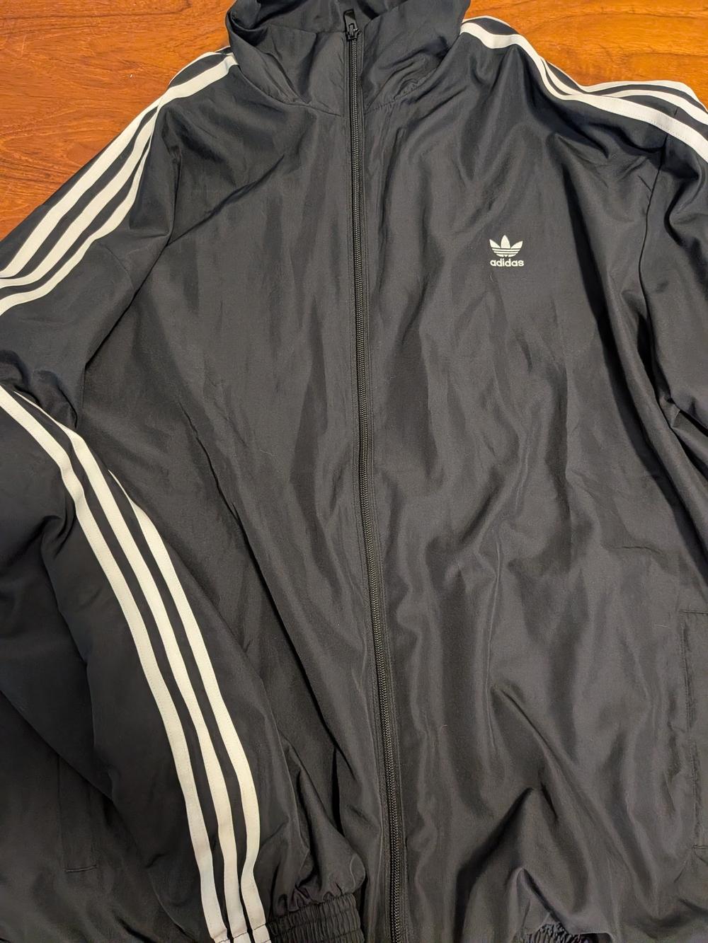 Adidas Black Windbreaker Jacket with White Stripes - Picture 1 of 3